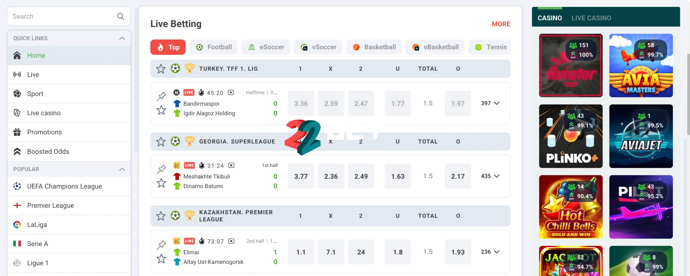 22Bet Live Betting and Casino